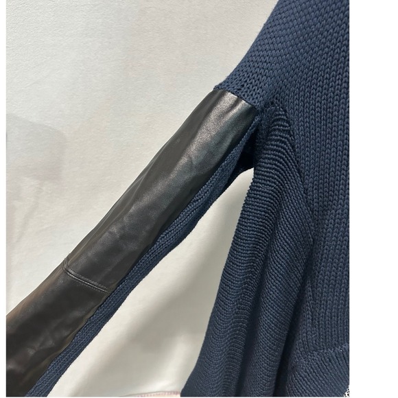 ARYN K Womens Navy Blue Knit Cardigan Faux Leather Sleeve Shawl Collar Size‎ L - Picture 4 of 6